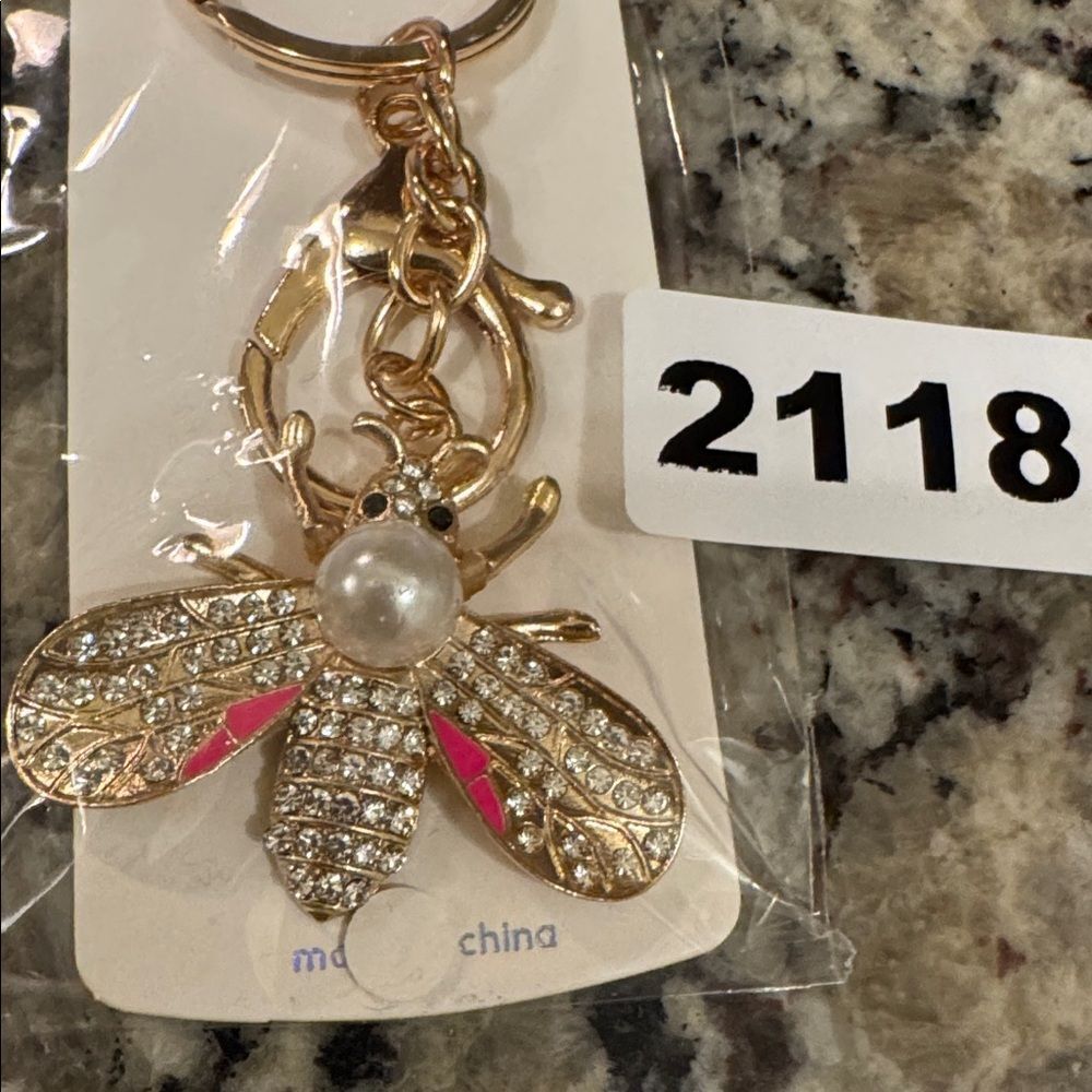 2118 Rhinestone, Bee Key Ring & Bag Charm - Picture 2 of 2